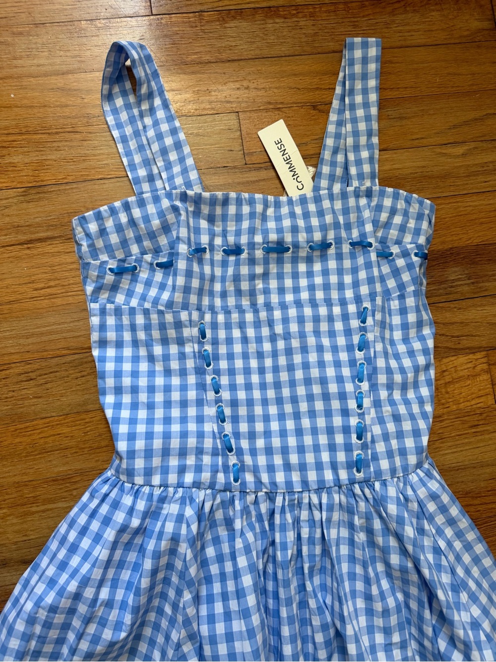 Commense Blue Gingham Midi Dress with Square Neck & Wide Straps - Picture 7 of 13